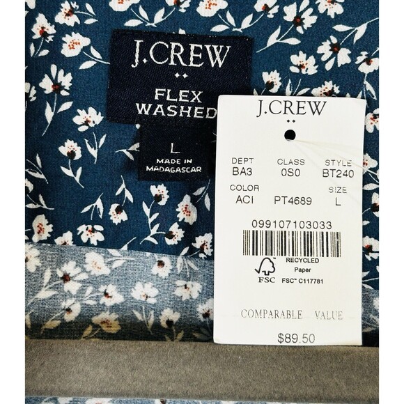 J. Crew Mens Slim Untucked Shirt Blue Button Up Floral Flex Wash Untucked Large - Picture 8 of 10